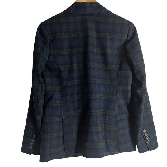 Eddie Bauer Navy Blue Green Wool Blend Plaid Blazer Jacket Women’s 4 Petite - Picture 7 of 10